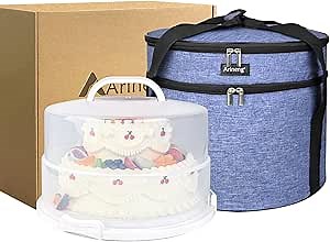 12 Inch Cake Carrier with Lid & Handle BPA-Free Cake Transport Container, Includes Insulated Bag, Cupcake & Pie Holders for Secure Dessert Delivery (Fits 7" Tall Cakes) (Purple)