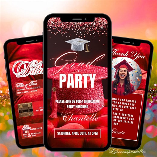 Digital Graduation Ceremony Invitation Template Modern Red, Graduation Party Invite Animated College Grad Ecard - Etsy