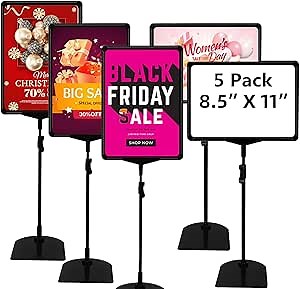 5 Pack Sign Holder Stand, 8.5 x 11 Inches Adjustable Pedestal Stand Holder Poster Sign Holder Vertical and Horizontal Sign Poster Stands for Outdoor Indoor Business Retail Events