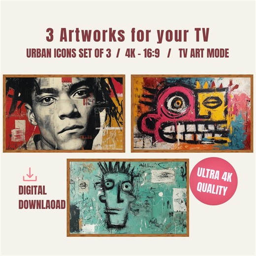 Abstract Street Art Portraits – Set of 3 | Modern Face Art for Frame & 4K Tvs - Etsy