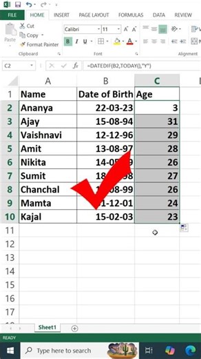 Age Calculator in Excel #excel #shorts