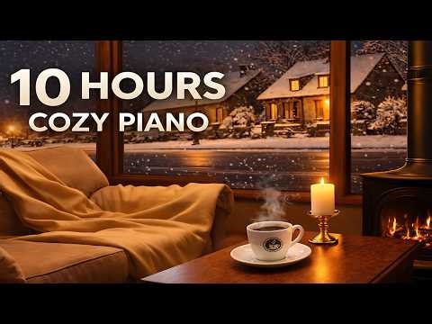 Winter Cabin Warmth | Relaxing Piano Ambience & Gentle Snowfall for work & Focus | 10 Hours