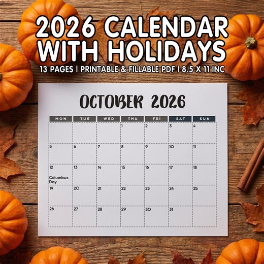 2026 Kalender mit Feiertagen Printable PDF 8.5x11 Querformat | Ausfüllbarer Monatsplaner | Minimalistischer Digital Download - Etsy.de