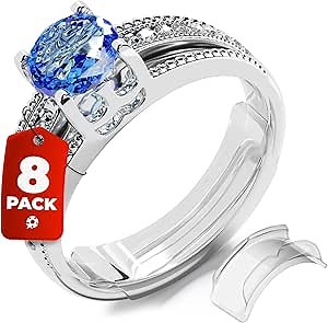 Ring Sizer Adjuster for Loose Rings - Fits Flat Bands Up to 8mm, 8 Pack Easy-Clip Guards, Spacers & Tighteners, Reduces Size by 0.5-1, Invisible Design for Women & Men by 5 STARS UNITED