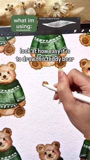 13K views · 1.6K reactions | look at how easy it is to learn how draw this teddy bear on procreate for the festive season 笠笠 This is the perfect teddy bear tutorial for that Ralph Lauren Christmas aesthetic 勺  the brushes im using are from the realistic watercolour brush set ️ the canvas I’m using is from the canvas set Both available on my website 勺 . . #Procreate #christmasart #teddybear | Brush With Bree | Facebook