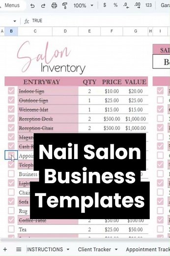 Nail Salon Business Planner Template Google Sheets, Salon Bookkeeping, Nail Salon Inventory Tracker