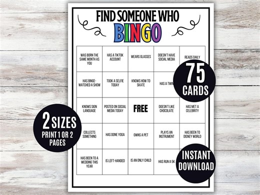 Find Someone Bingo, 75 Printable Ice Breaker Game, Team Building Activity, School Orientation Game, Office Icebreaker, Get to Know You Game - Etsy UK