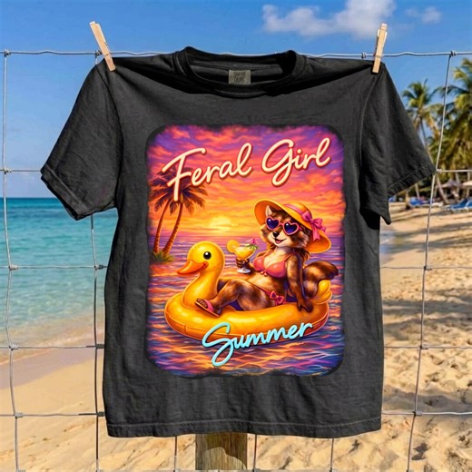 Feral Girl Summer Raccoon PNG, Funny Beach Vacation Sublimation, Instant Download - Etsy