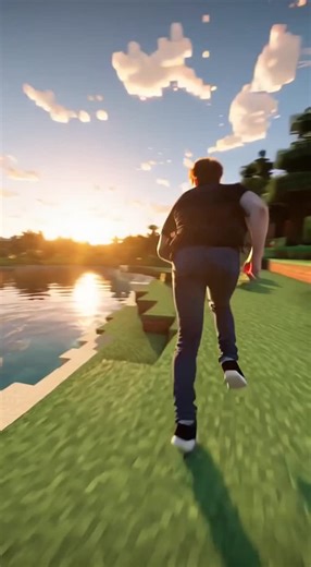 Koen on Instagram: "Koen finds himself in a hyper-realistic 4K Minecraft world with stunning reflections and ray tracing. He takes the plunge into blocky water and swims around in this mind-bending digital reality."