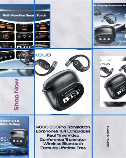 KOUO 800Pro Translation Earphones 164 Languages Real Time Video Conference Translator Wireless Bl...