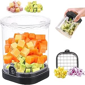 Fruit Chopper Cup - Fruit dicer - Vegetable Chopper - Fruit and Vegetable Speed Chopper with Push Plate - Detachable Fruit Cutter - Kitchen Gadgets - Home Essentials (Black)