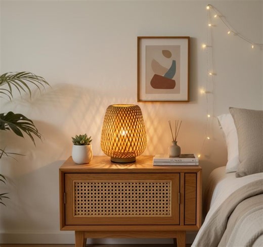 Wabi Sabi Bamboo Table Lamp, Japanese Style Bedside Lamp, Handmade Woven Lamp, Zen Bedroom Night Light, Minimalist Home Decor Lamp - Etsy