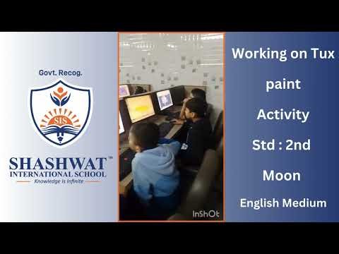 Working on Tux paint Activity Std : 2nd Moon English Medium