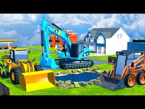 MODERN SITE WORK! 🏗️ Blue Excavator & Wheel Loader Building a Luxury Backyard 🏠