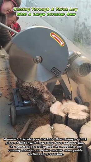 Cutting Through A Thick Log With A Large Circular Saw