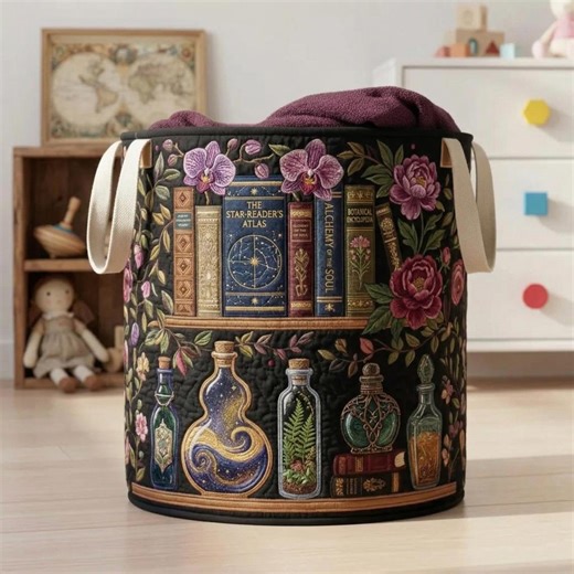 Floral Library Laundry Basket, Bookish Quilted Hamper, Home Decor - Etsy