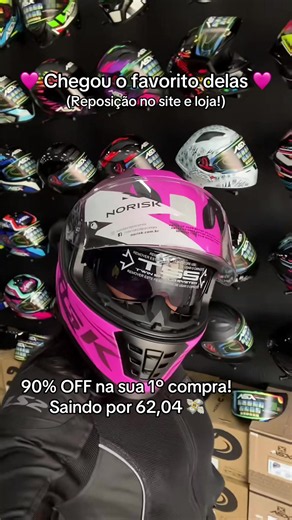 Capacetes femininos favoritos — reposição e desconto 90% na 1ª compra