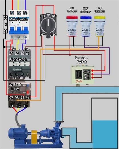 🎥 Title: 3 Phase Motor Pump Automatic Control Wiring Diagram | Complete Electrical Setup Explained
