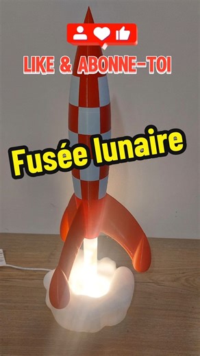 impression3d de la célèbre fusée lunaire des aventures de tintin imprimante : bambulab A1 filament :@GST 3D #tintin #3d #rocket #lune #3dprinting #sarthe #fyp #pourtoii #merci #idee #lamp #decoration #light #children #bedroom #viral_video #follow #impression3d