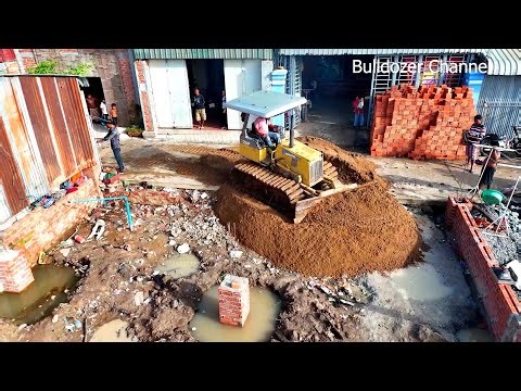 Wonderful project Support by Bulldozer KOMATSU D20P Truck 5T to pushing sand drop to Flooded land
