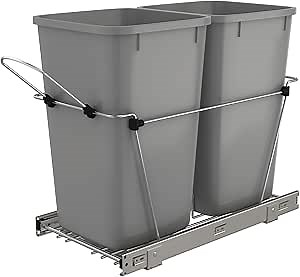 Rev-A-Shelf - RV-15KD-17C S - Double 27 Qt. Pull-Out Silver and Chrome Waste Container