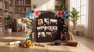 Mooliwe Graduation Trifold Poster Board 48 x 36'' Cheerleading Theme Tri-fold Display Board 3 Panel Congrats Grad Photo Posterboard with Stickers 2026 Graduation Decorations for Party School Projects