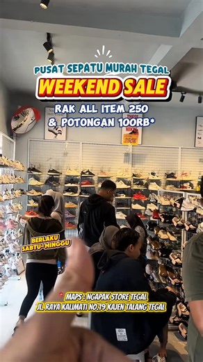 PUSAT SEPATU MURAH TEGAL on Instagram: "WEEKEND SALE FULL PROMO🫠🔥 Weekend Sale Special Item semuanya POTONGAN 100rb, dari : Adidas Samba/Spezial, Nike Tn Thermo, AM95, Tn3, Shox, P-6000, Nb Gahar, Salomon, Puma Speedcat/Ballet, Vans, Converse, Asics, Running2 semua tipe dan lain2😘❤️ Daaannn … kita adain rak ALL ITEM 250RB‼️ dari Nike Blazer, Jordan High, Low, Adidas Superstar, Nb basic, Adidas Basic, Air Force 1 dan masih banyak lagi 🫠 Note : Sabtu-Minggu Open : 10.00-21.00 Uang bisa dicari,