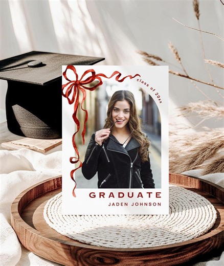 Red Bow Graduation Invitation, 2026 Photo Card (digital Editable Template, 5x7 Corjl ) - Etsy Canada