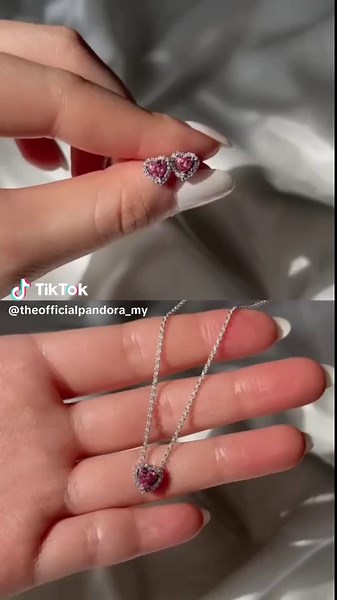 Pandora Pink Elevated Heart Necklace and Earring Set