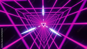 Seamless loop retro 1980s animation triangle grid synthwave tunnel. Background for music video. Video games. Old style. Purple Retro Futuristic 80s Vaporwave 4K Loop Motion Background Animation