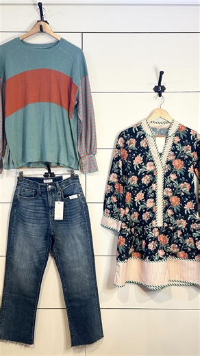 Denim. A fresh spring dress. A lightweight layer you’ll wear on repeat. Easy, colorful, and made for real life. Shop the new spring styles in-store or online. #springstyle #womensboutique #shoplocal #therusticbarnct #therusticcloset | The Rustic Barn CT