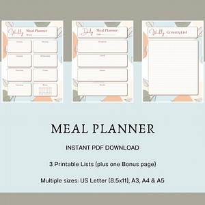 Menu Plan | Meal Plan | Weekly Meal Planner Bundle | Grocery | Meal Planner Printable | Daily Food Journal | Printable | Leaves - Etsy Canada