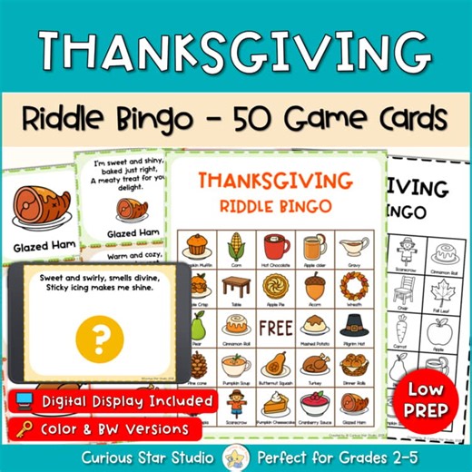 Thanksgiving Riddle Bingo Game | Rhyming & Speech Therapy | Digital Display