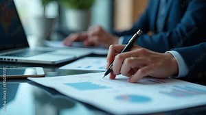 Business analysts quantifying financial burden of trade metrics calculating cost implications of tariffs and barriers on supply chain budgets using spreadsheet analytics in Photo Stock Concept and