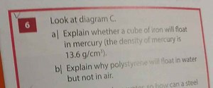 6 Look at diagram C.a) Explain whether a cube of iron will flo... | Filo