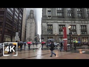 |4K| Walking on a Rainy Day in Downtown Chicago - The Loop - HDR - Binaural City Sounds - USA
