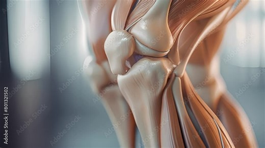Close up human knee anatomy model. Knee joint model in laboratory, Medical model of the human knee joint, 3D Illustration