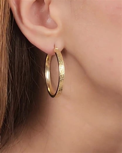 14K Gold Filled Hoop Earrings: Greek Inspired Pattern Earrings Tarnish Free Minimalist Hoops - Etsy