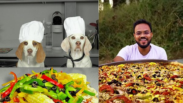 Dogs Make GIANT Veggie Pizza: Maymo & Friends Recreate Pizza from @GrandpaKitchen