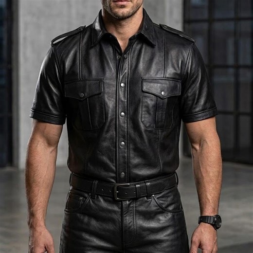 Handmade Men's Sheepskin Leather Police Uniform Shirt - Short Sleeve BLUF Style - Etsy