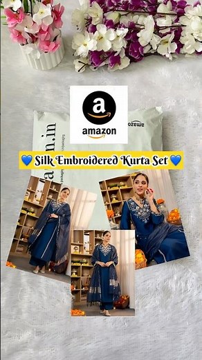 Amazon Silk Embroidered Kurta Set 🪷✨🦢 #amazon #fashion #tyshorts #silk #kurtaset #shortvideo