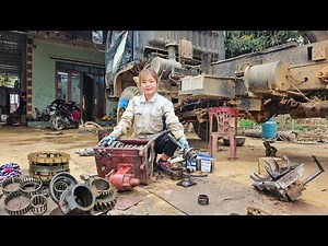 "Girl Disassemble Heavy Truck Transmission: Impressive Skills!