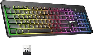 KLIM Light V2 Rechargeable Wireless Keyboard + New 2022 + Slim, Durable, Ergonomic + Backlit Wireless Gaming Keyboard for Laptop PC Mac PS4 PS5 Xbox One + Long-Lasting Built-in Battery (Renewed)