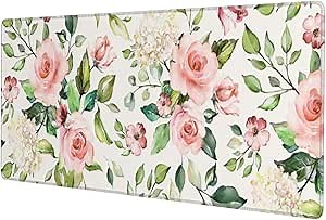 Pink Floral Cute Flower Gaming Mouse Pad, Large Mouse Pad XXL XL Mousepad, Big Keyboard Pad Office Desk Accessories Decor