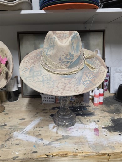 Custom made western destructed Aztec print hat.