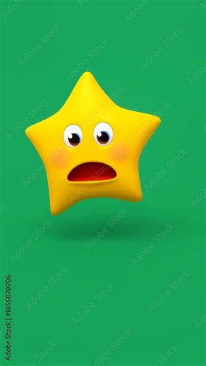 Shocked Cartoon Star Character with Wide Eyes and Open Mouth on Green Background