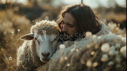 A man is hugging a sheep. The sheep is white and has a black face