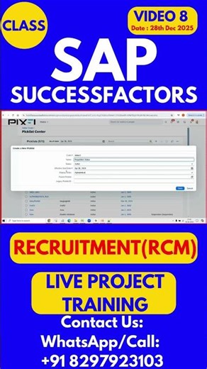 SAP SuccessFactors RCM Training Online Tutorial Class 8 28th Dec 2025 #sapsuccessfactorstraining