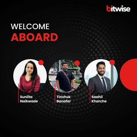 Welcoming Our New Bitwisers! We’re thrilled to welcome our newest Bitwisers, Mahesh Sapkal, Rutuja Malewar, Shrikant Telang, Suniita Naikwade, Tinshuk Banafar, Saahil Kharche, Shital Chavan, Kotresh Naik, Pranit Sonawane, Ajit Madgude, Mrunal Landge, and Pranav Kharbade to the team! Wishing you an exciting and fulfilling journey ahead with Bitwise. #welcometotheteam #NewBeginnings #growth | Bitwise | Facebook