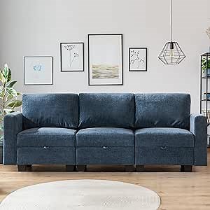 Amazon.com: Madaha Convertible Sectional Couches for Living Room Sofa with Storage Modular Sectional Couch Set 3 Seats Couch 91.5 Inch, Chenille Blue : Home & Kitchen